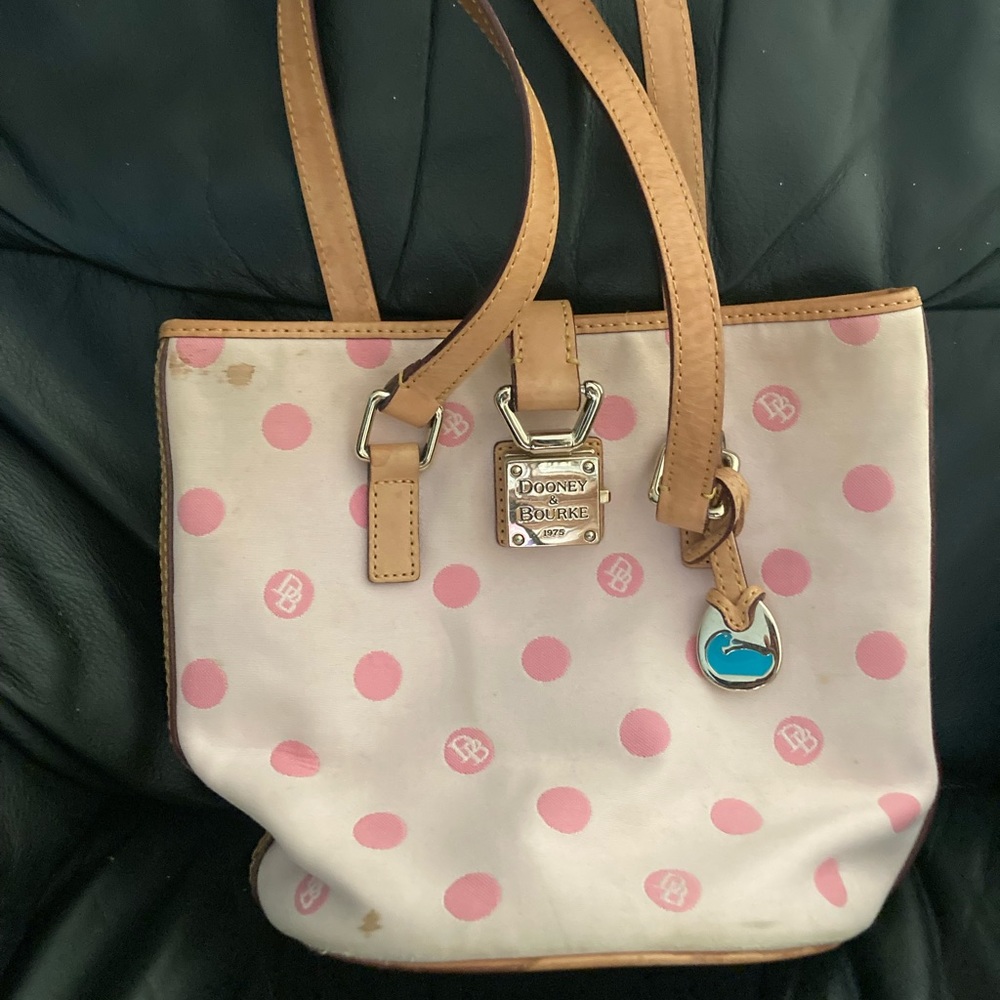 Dooney and Bourke Pink Polka Dot Bucket Bag Purse